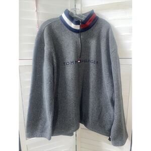 Tommy Hilfiger Jumper Fleece 90s Quarter Zip Vintage Sweater Sweatshirt Logo XL